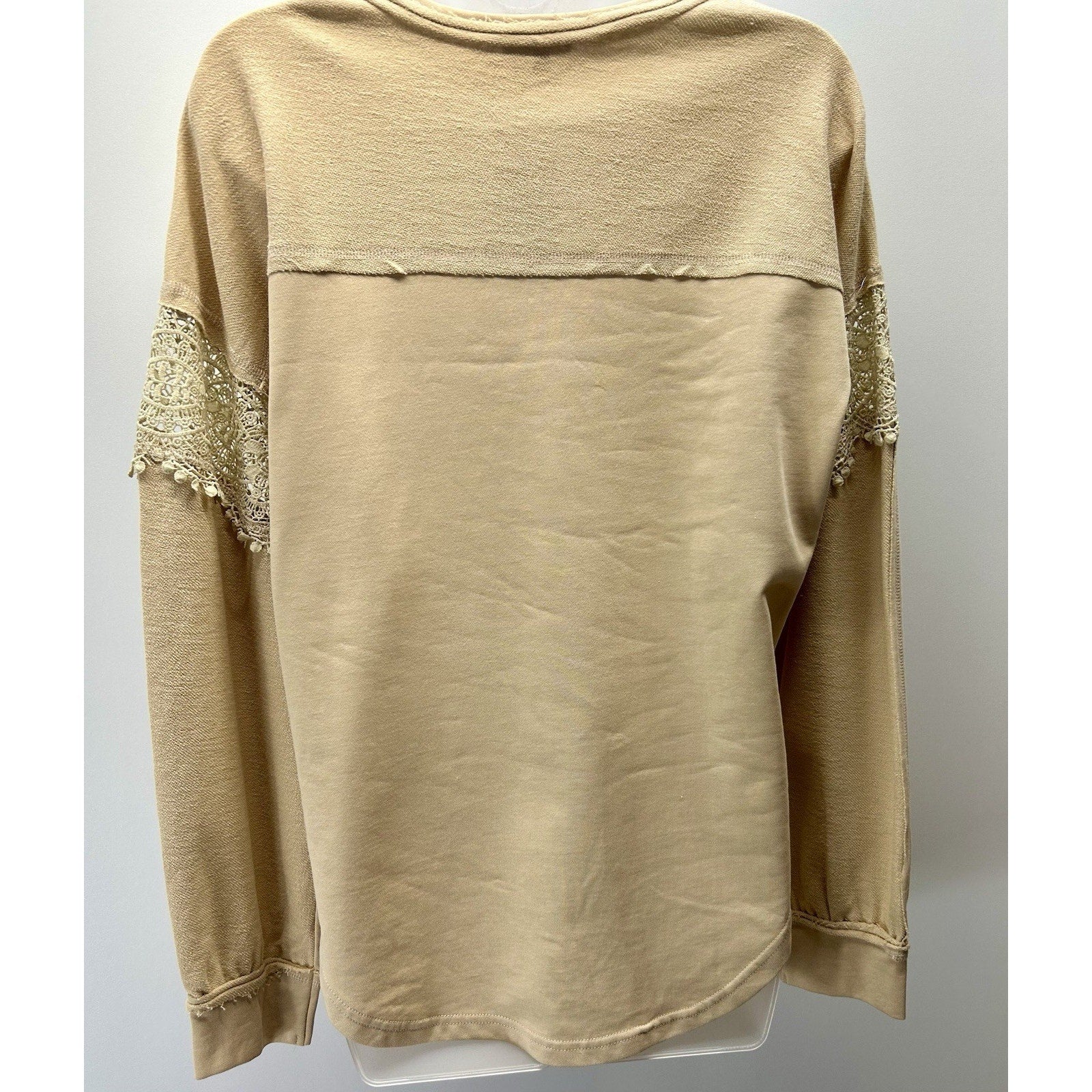 La Miel 100% Cotton Crochet Breezy Long Sleeve V-Neck Blouse Size Small (New) .
