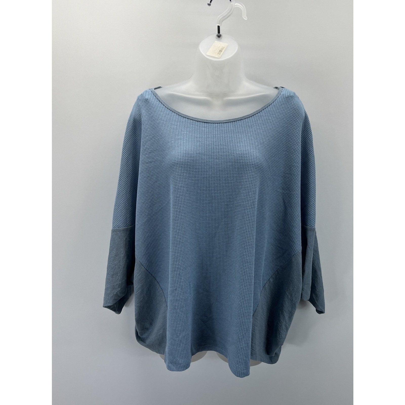 Umgee Denim Blue Waffle Knit Long Sleeve Batwing Casual Solid Top Women's Large
