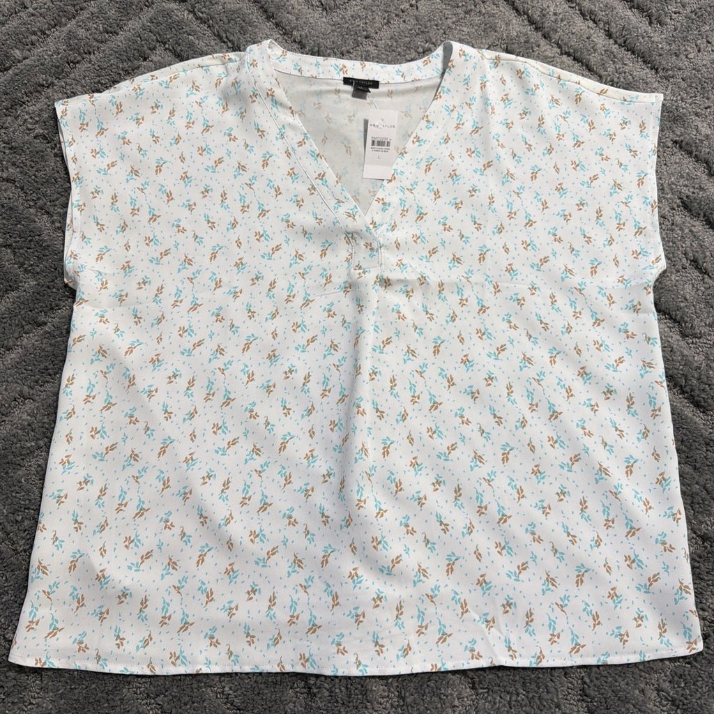 Ann Taylor Floral Oversized Stretch Puff Sleeve Top Blouse Size Large New