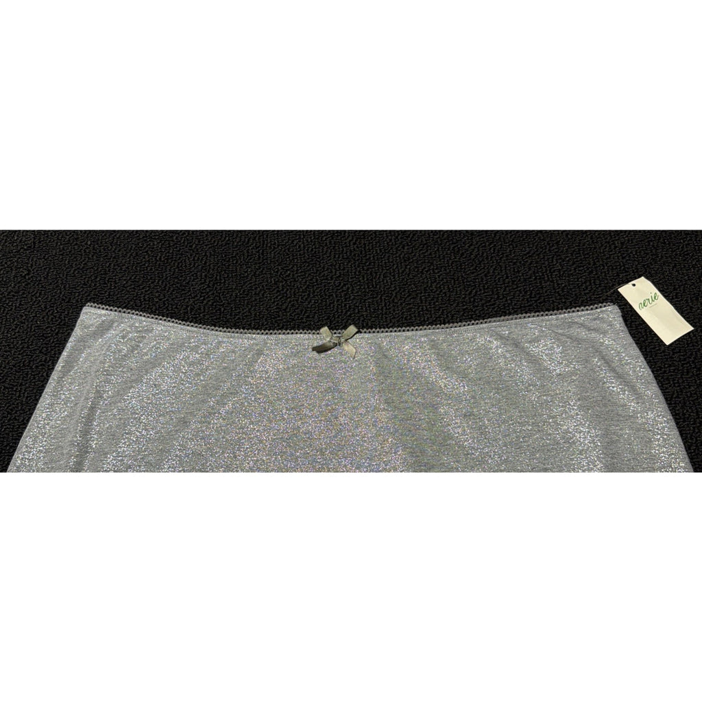 NWT Aerie Womens L Shimmer Maxi Skirt Silver Glitter Ribbon Detail Stretch New