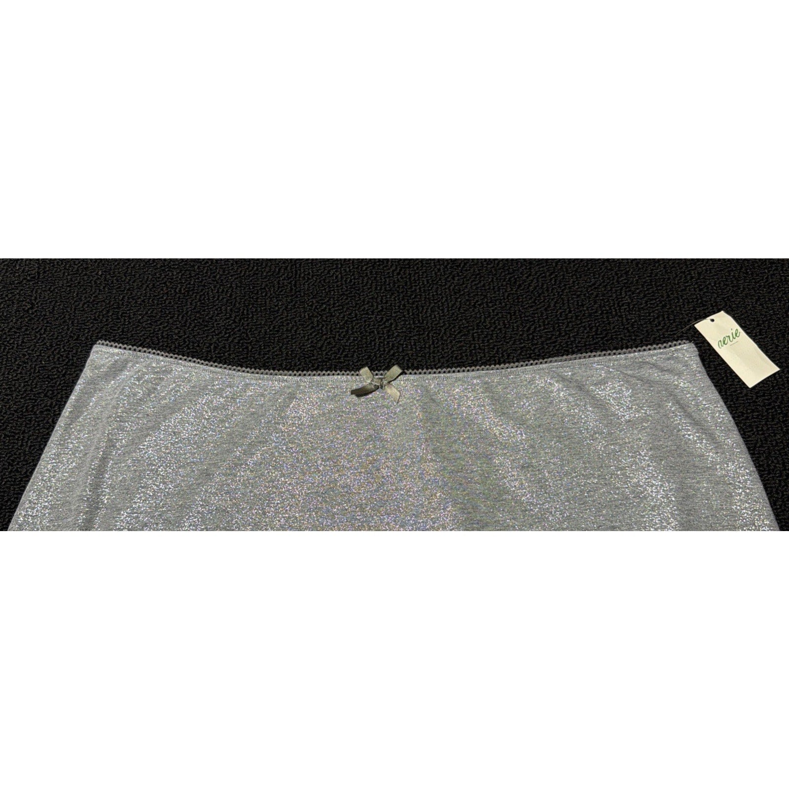 NWT Aerie Womens L Shimmer Maxi Skirt Silver Glitter Ribbon Detail Stretch New