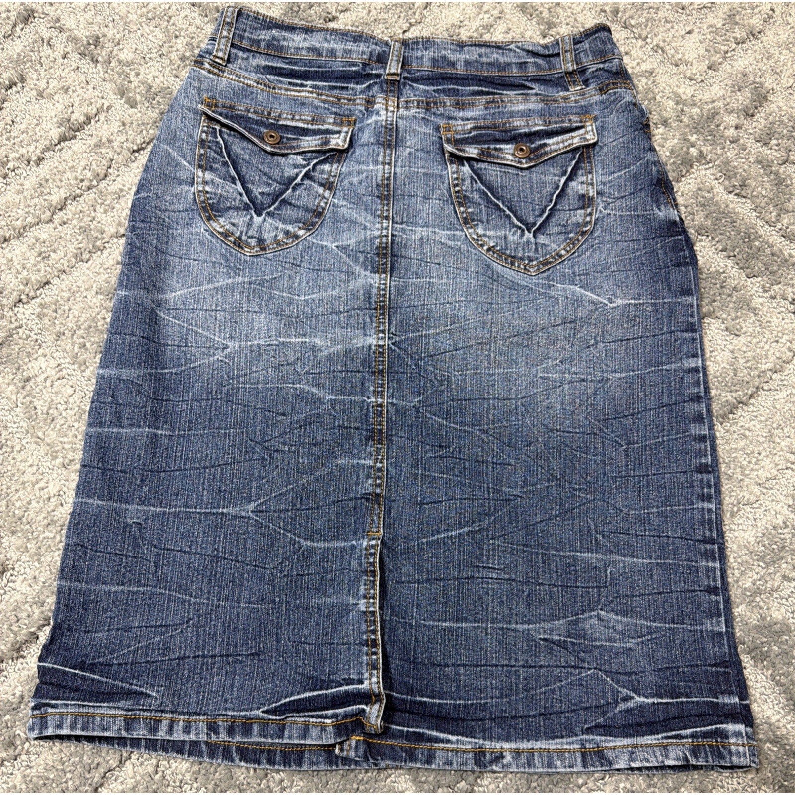 Apollo Jeans Women's Whiskered Denim Flap Pocket Skirt Size Medium