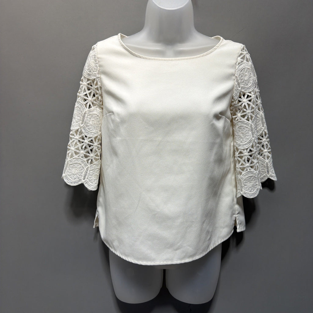 Banana Republic Ivory Embroidered Lace Blouse Size PXXS Bell Sleeves Boho Top