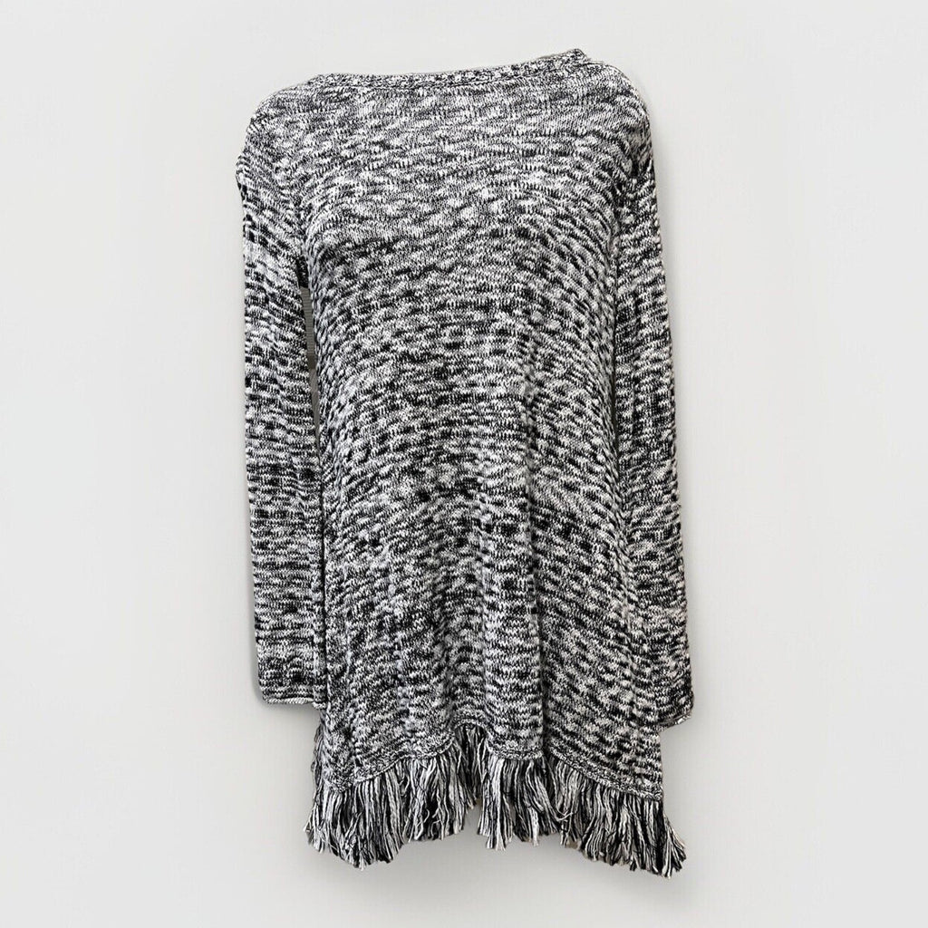 Valerie Stevens women's S pullover sweater black white print long sleeves fringe