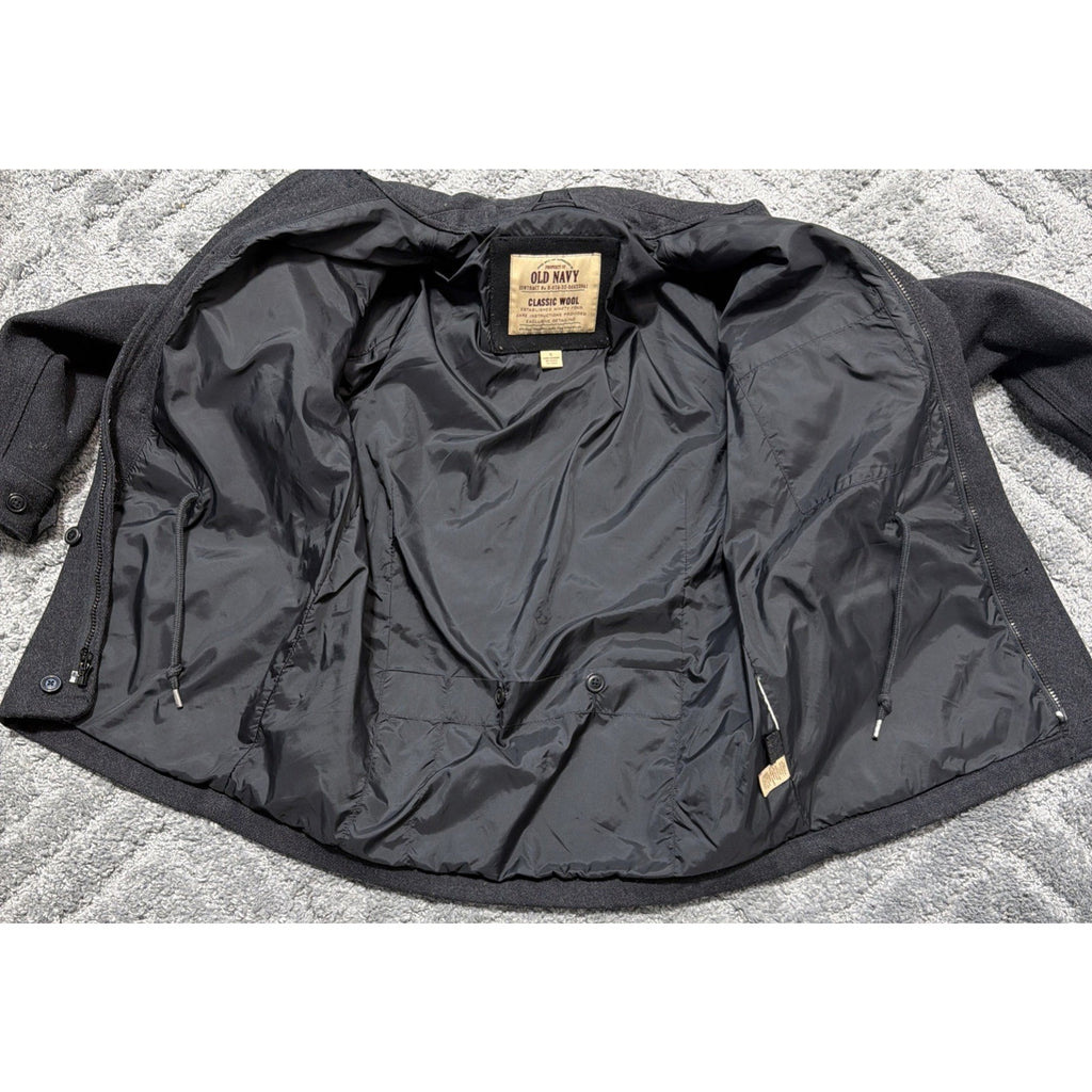 Vintage Old Navy Wool Jacket Men S Black Chore Multi Pockets Full Zip Classic