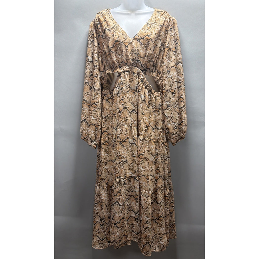 NWT Sofia Jeans Women's Snake Print Cutout Maxi Dress with Long Sleeves Size XXL