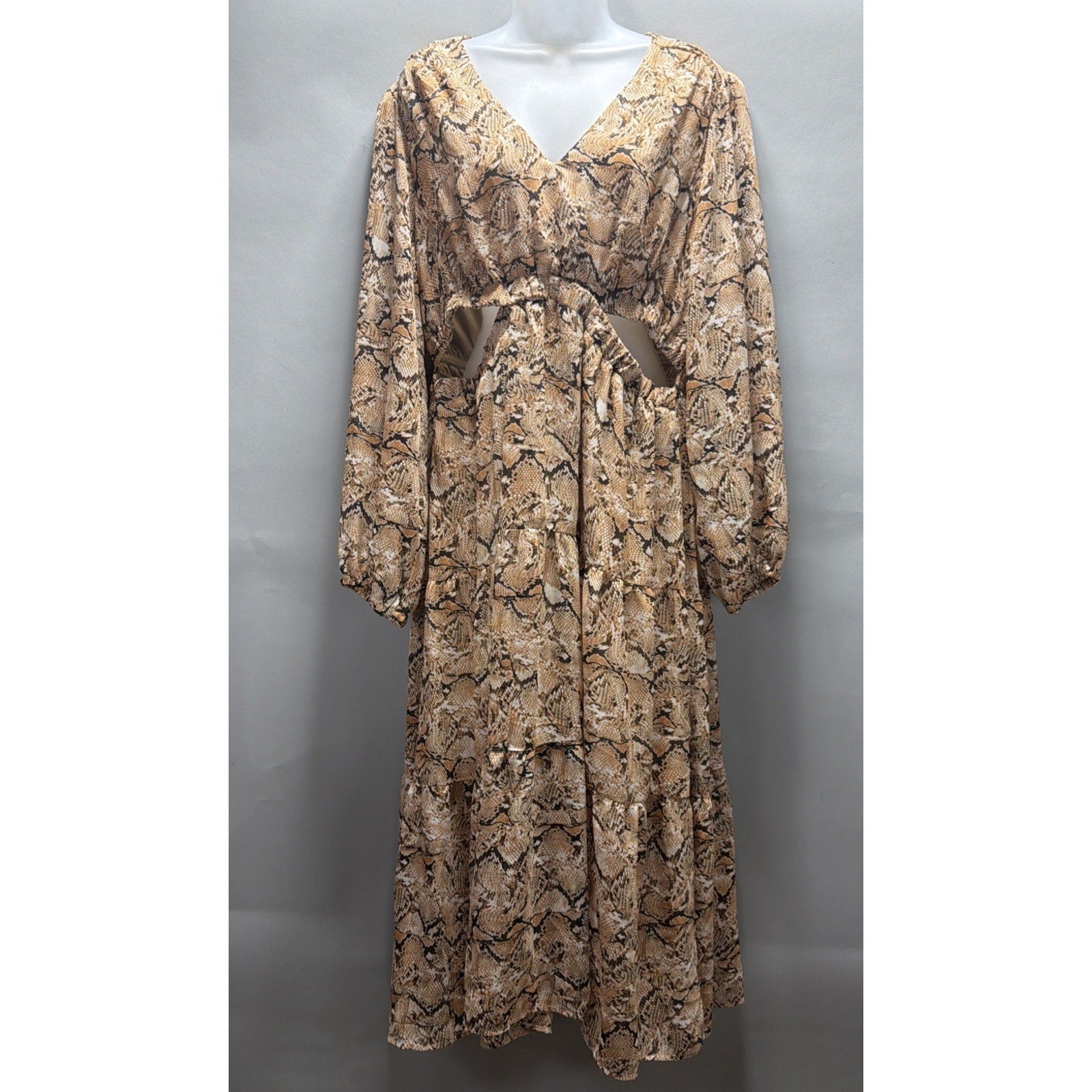 NWT Sofia Jeans Women's Snake Print Cutout Maxi Dress with Long Sleeves Size XXL