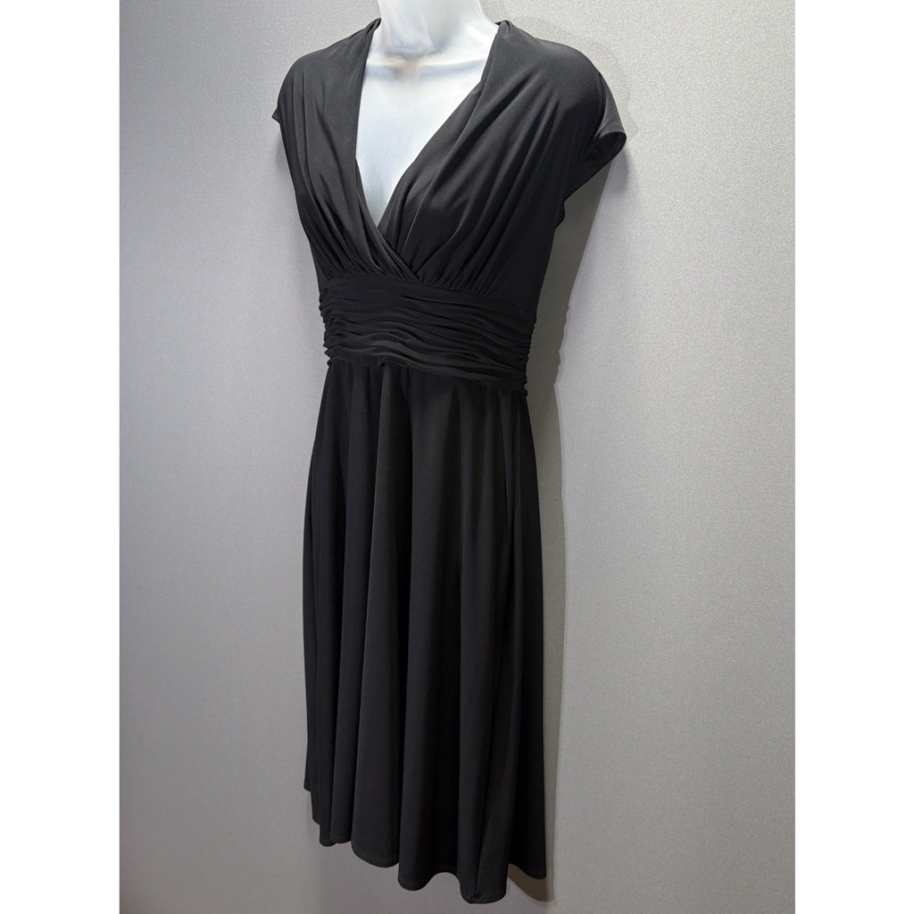 Evan Picone Beautiful V-Neck Ruched Fit & Flare Midi Dress Size 8 Stretch