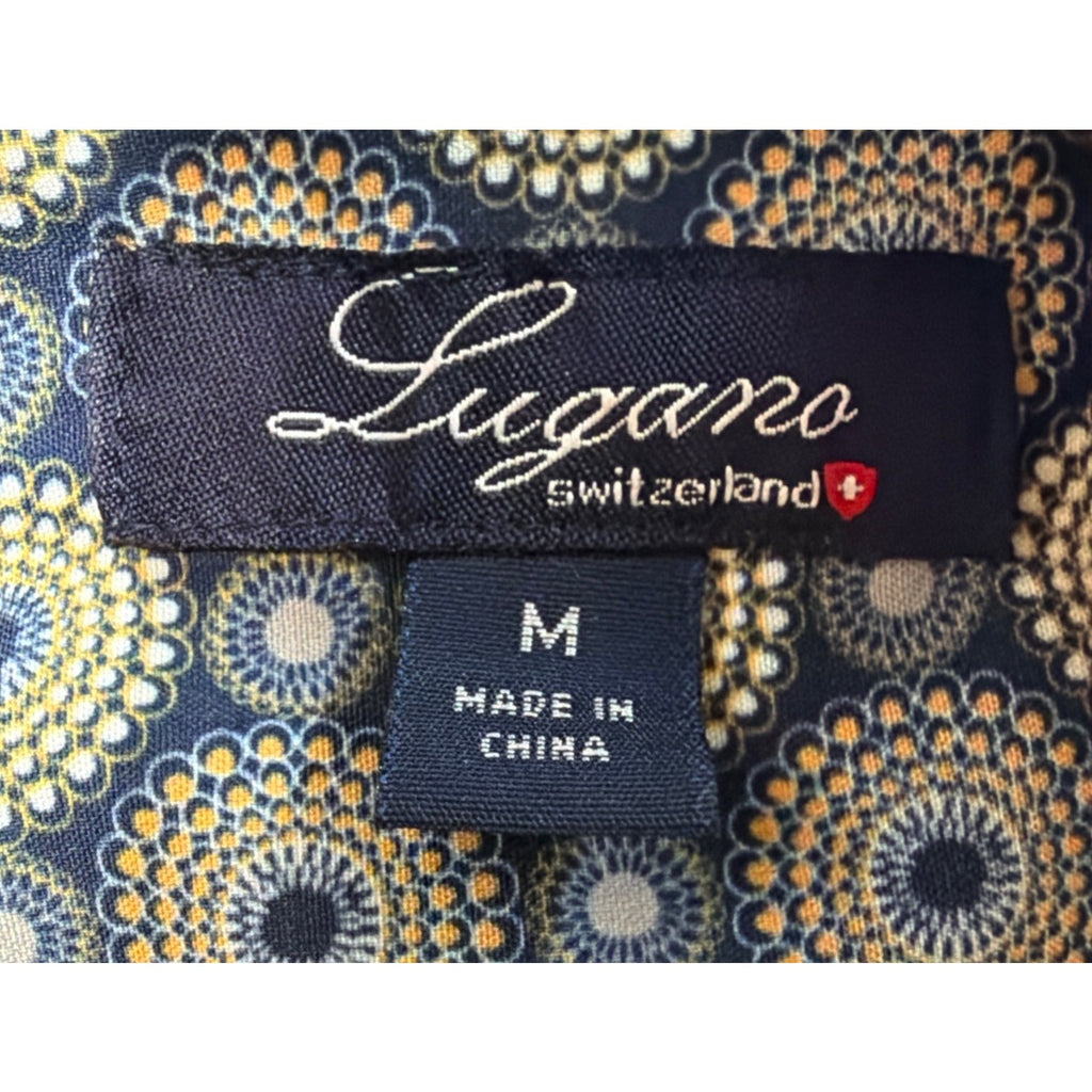 LUGANO Switzerland Multi Color Dot Print Button Down Dress Shirt Stretch Size M