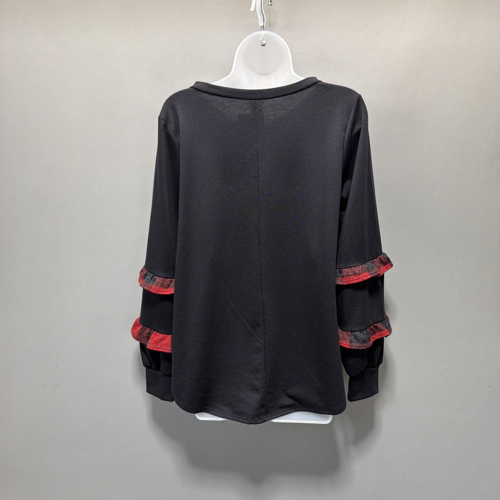 Sew In Love Women's Black Plaid Long-sleeved top Round Hem Size M NWT Made USA