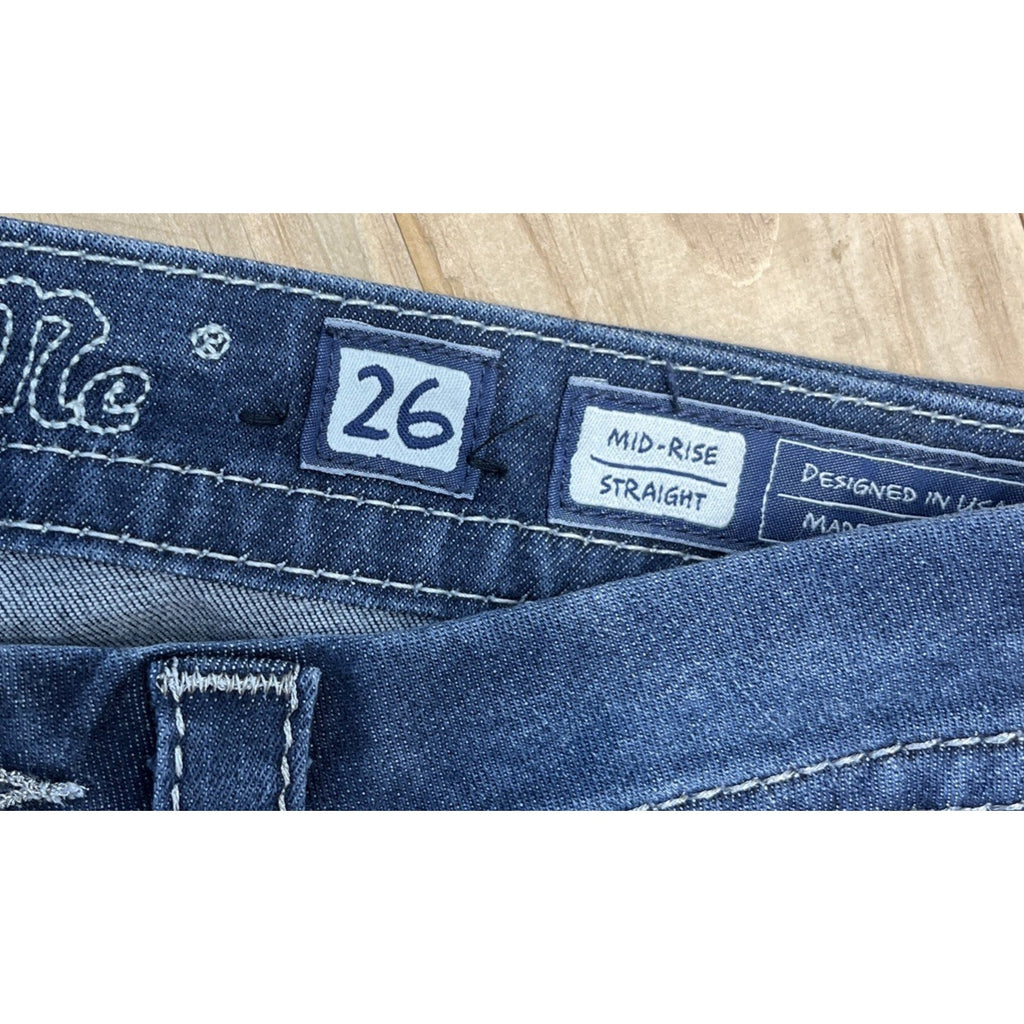 Miss Me Jeans Womens 26 Thick Stitch Stretch Mid Rise Straight Med Wash
