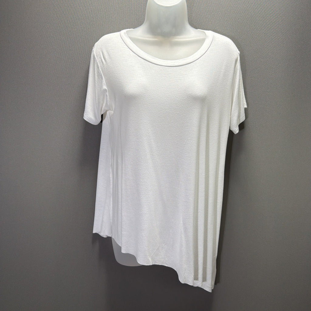 Derek Heart Womens M Short Sleeve Scoop Neck Asymmetrical T Shirt White Stretch