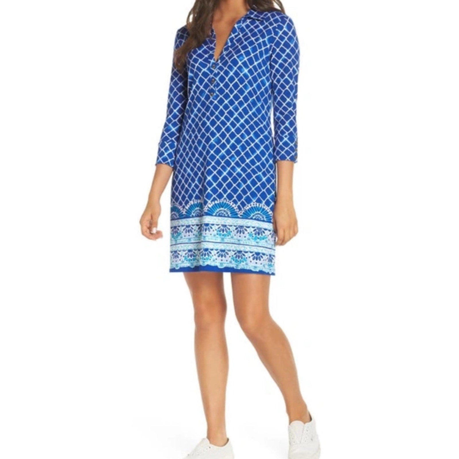 Lilly Pulitzer UPF 50+ Ansley Polo Dress Blue Grotto Engineered Tide Up Size XS
