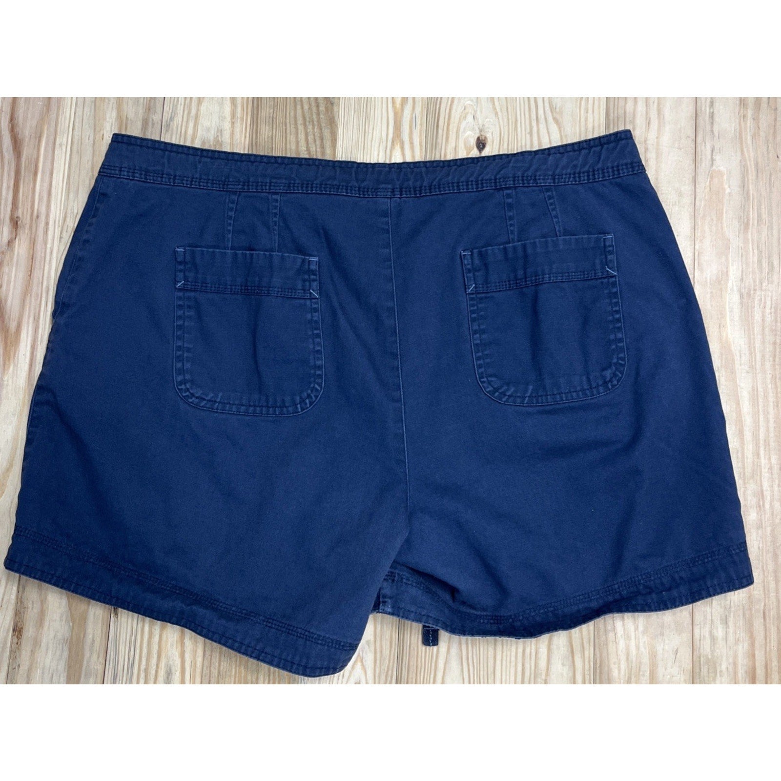 Natural Reflections Navy Blue Flat Front Cotton Chino 5" Shorts Pockets SZ 16