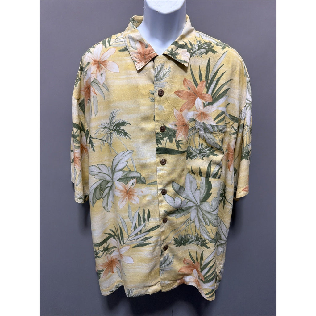 Tommy Bahama Floral Button Up Shirt Men’s XL Yellow Casual Beach Vacation