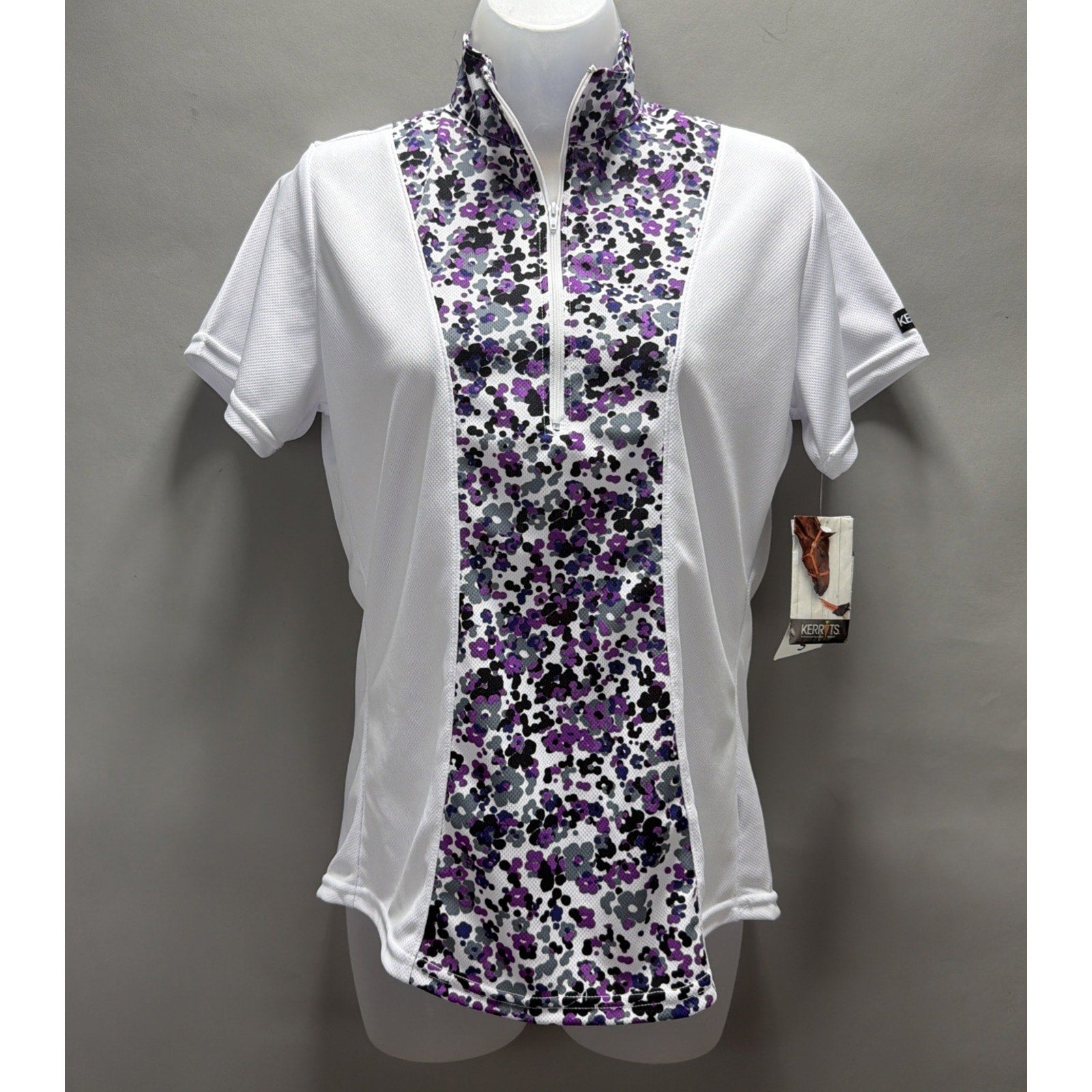 Kerrits Equestrian Cooltek SS Close Contact Riding Shirt-S-Purple Floral NWT