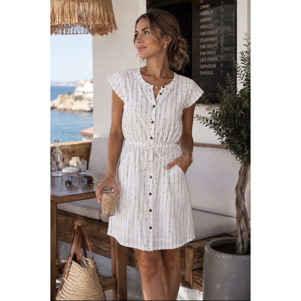 LOFT Dress Womens White Button Front Collar Pockets Midi Modest 00P
