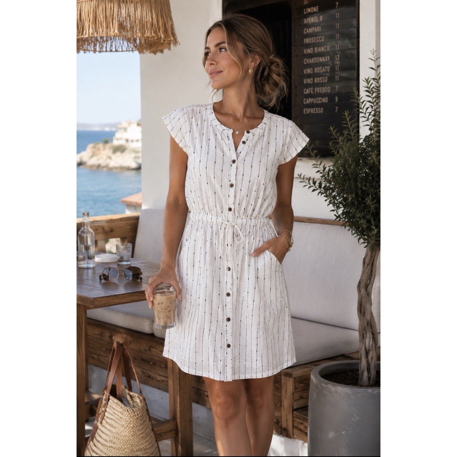 LOFT Dress Womens White Button Front Collar Pockets Midi Modest 00P