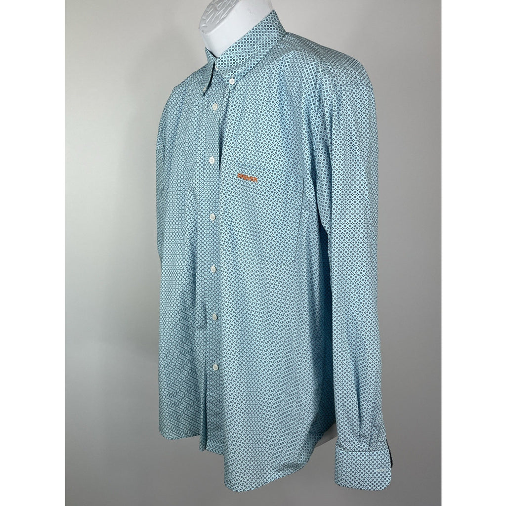 Mens Drover Cowboy Threads Size Medium Blue White Checkered Long Sleeve Button