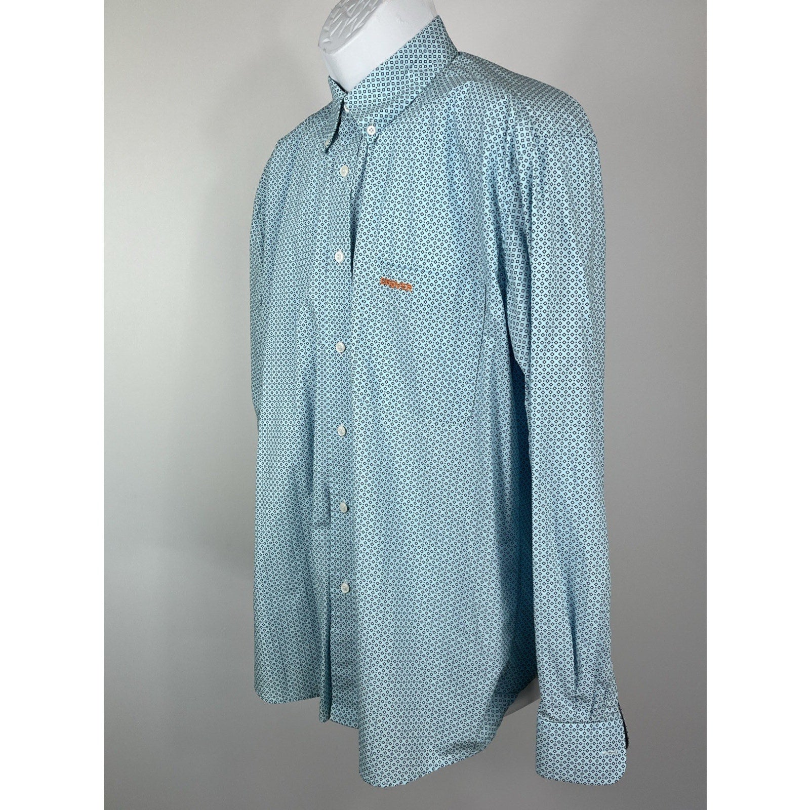 Mens Drover Cowboy Threads Size Medium Blue White Checkered Long Sleeve Button