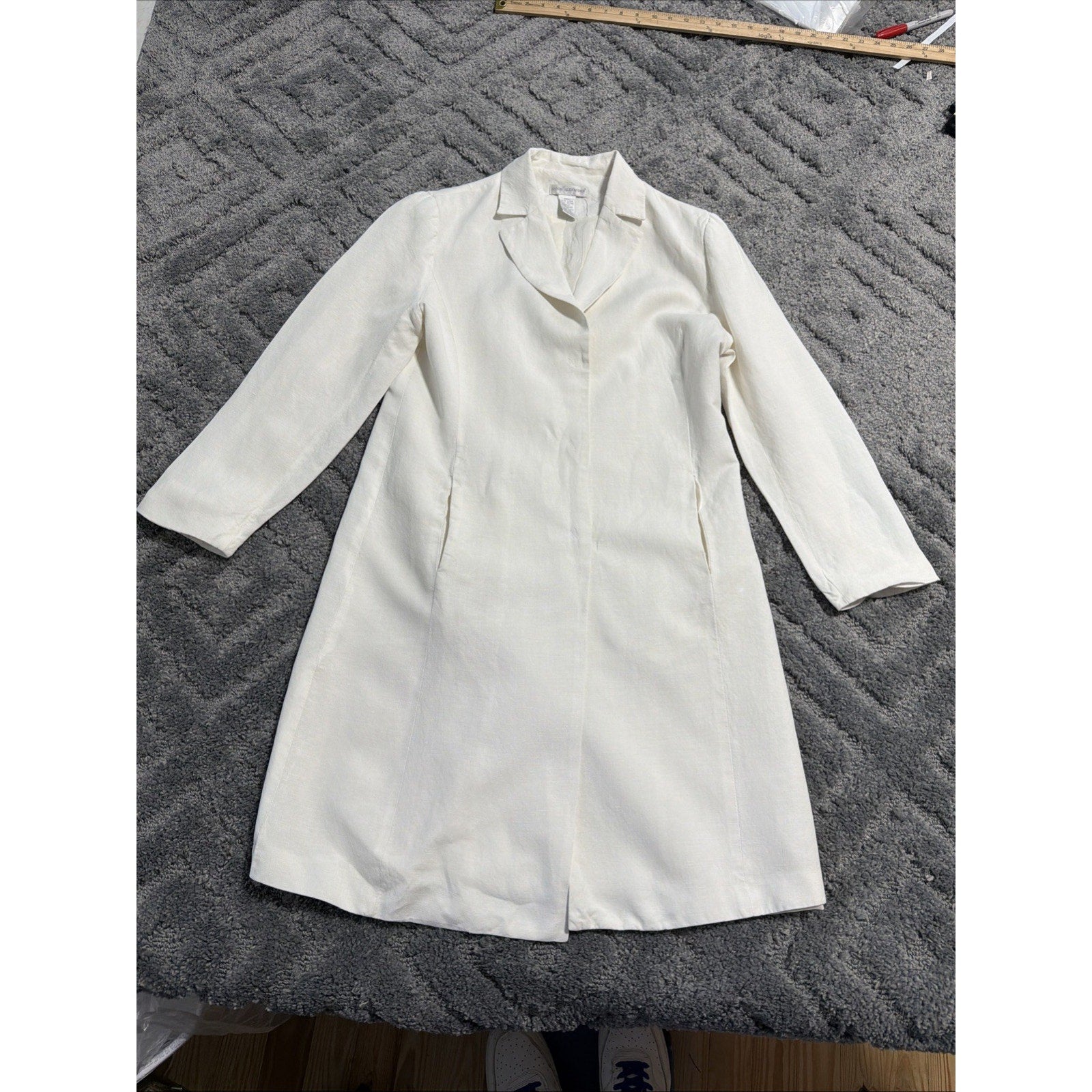 Women’s Annie Alexander Vintage Linen Blend White Lined Coat SZ 12
