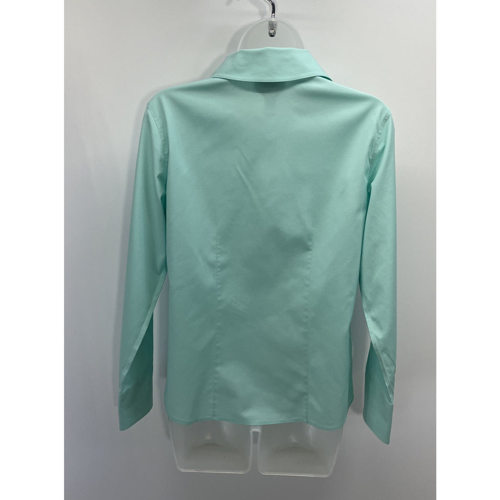 Talbots Shirt Wrinkle Resistant Stretch Size 2 Cyan Blue Button Up Long Sleeve