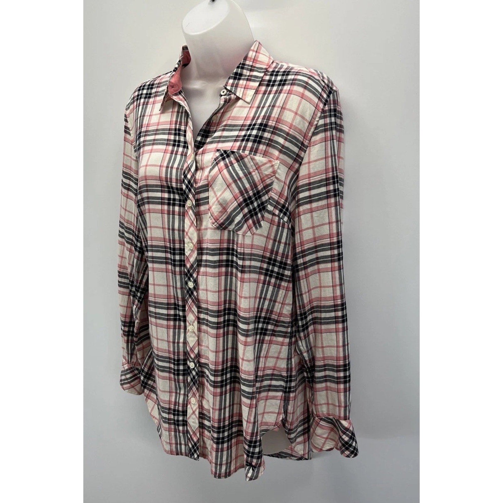 Talbots Womens Blouse Plaid Button Up Cotton Plaid Blue Pink Long Sleeve Size S