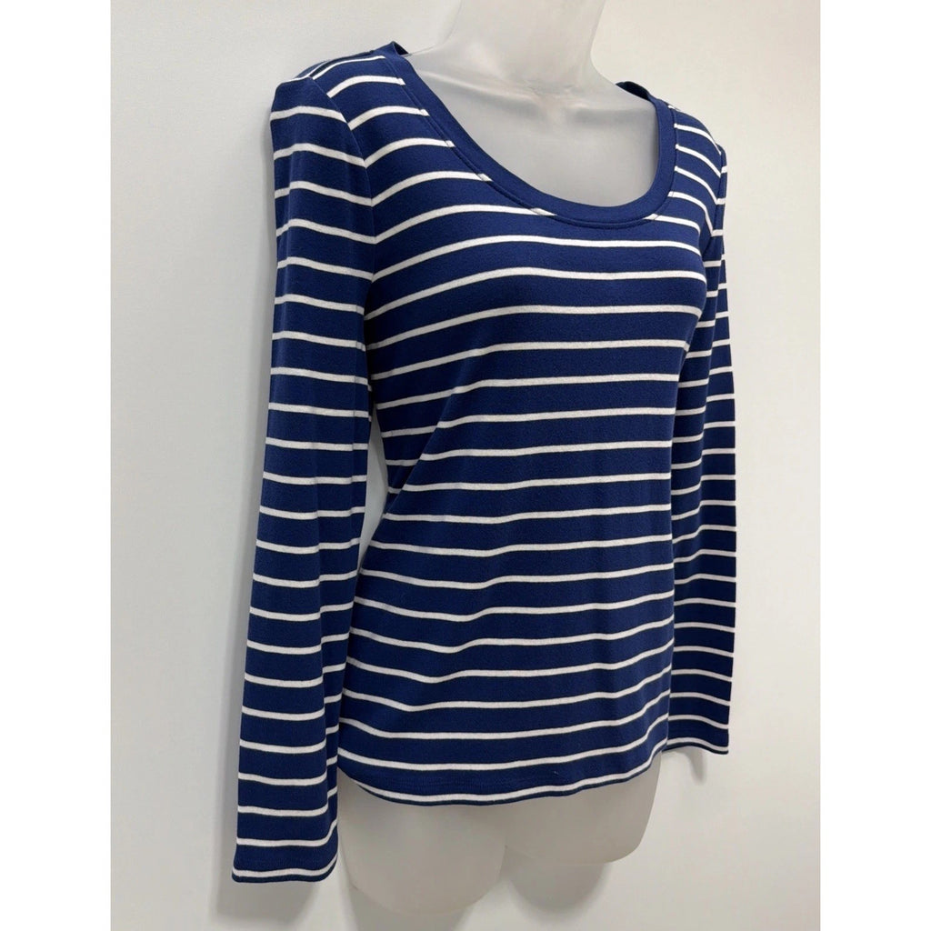 Lauren Ralph Lauren Womens Top Size L Blue Striped Knit Shirt Long Sleeve