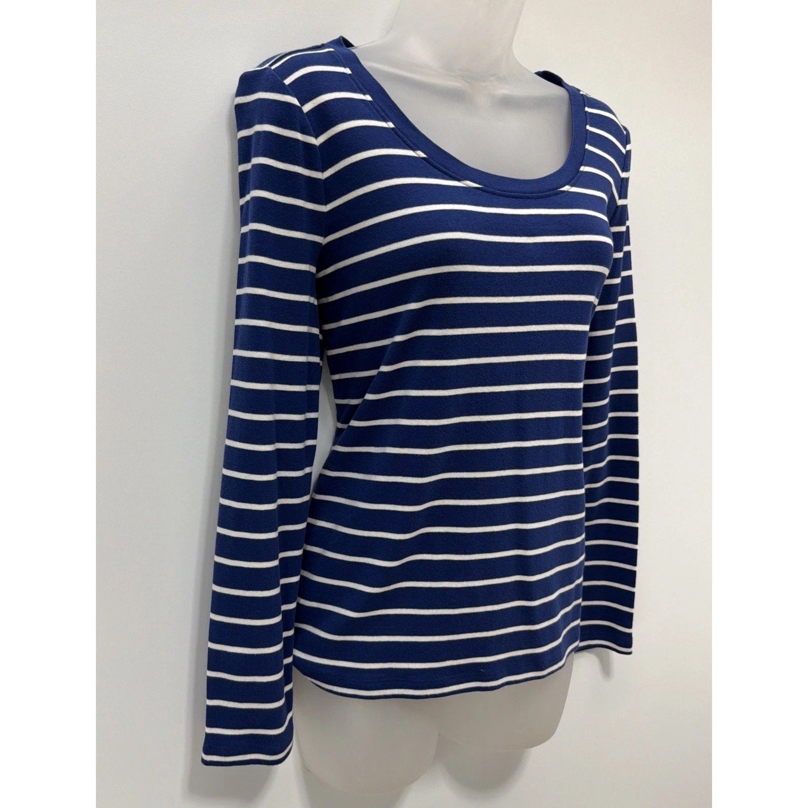 Lauren Ralph Lauren Womens Top Size L Blue Striped Knit Shirt Long Sleeve