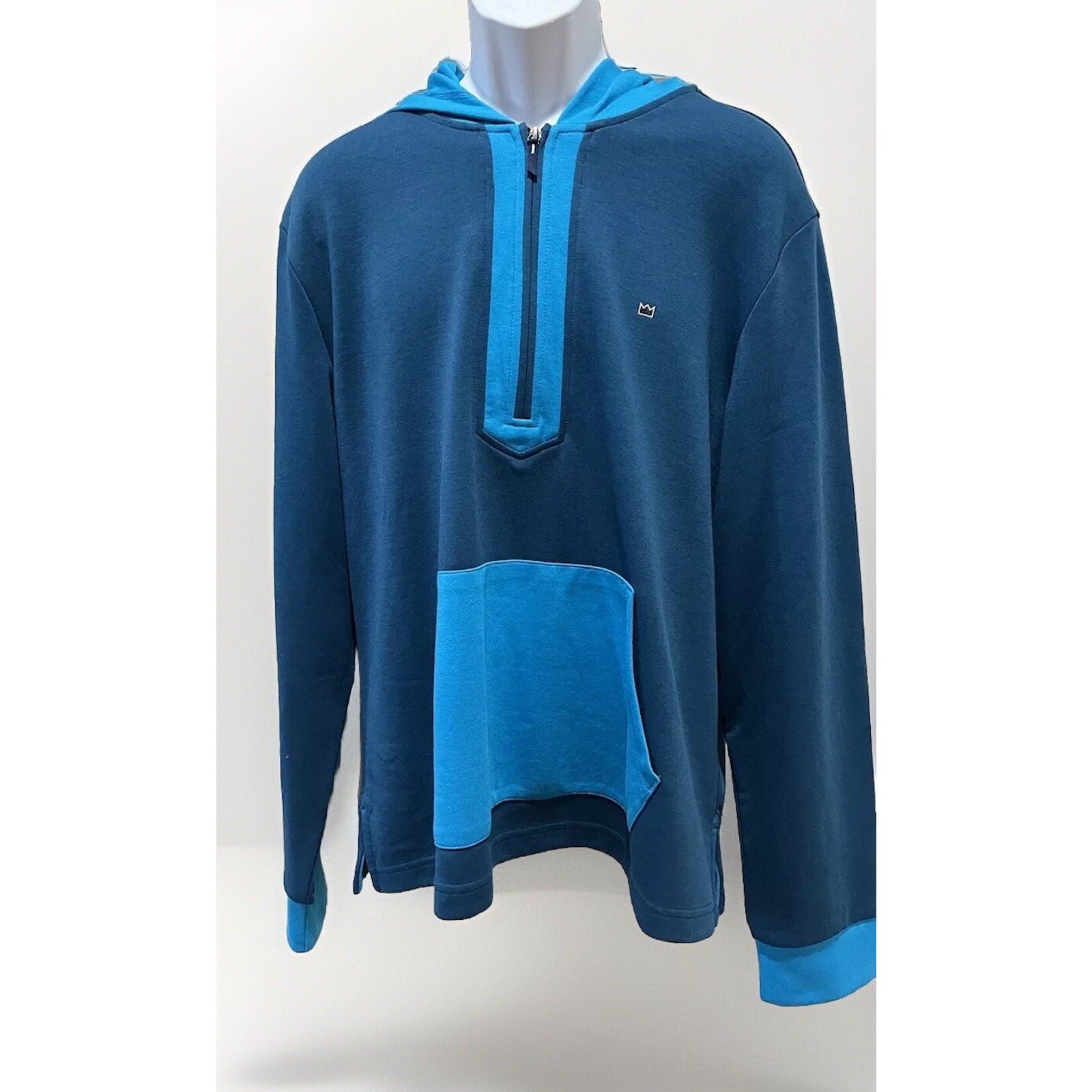 NWT CROWN & IVY Size L NEW Men's Slavic Turq High Neck 1/4 Zip Pullover Sweater