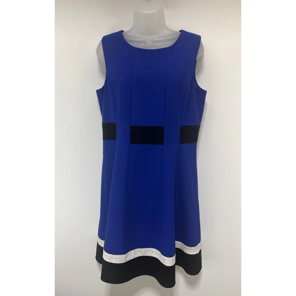 Calvin Klein Blue,White,Black Colorblock Fit & Flared Lined Dress Sz 12