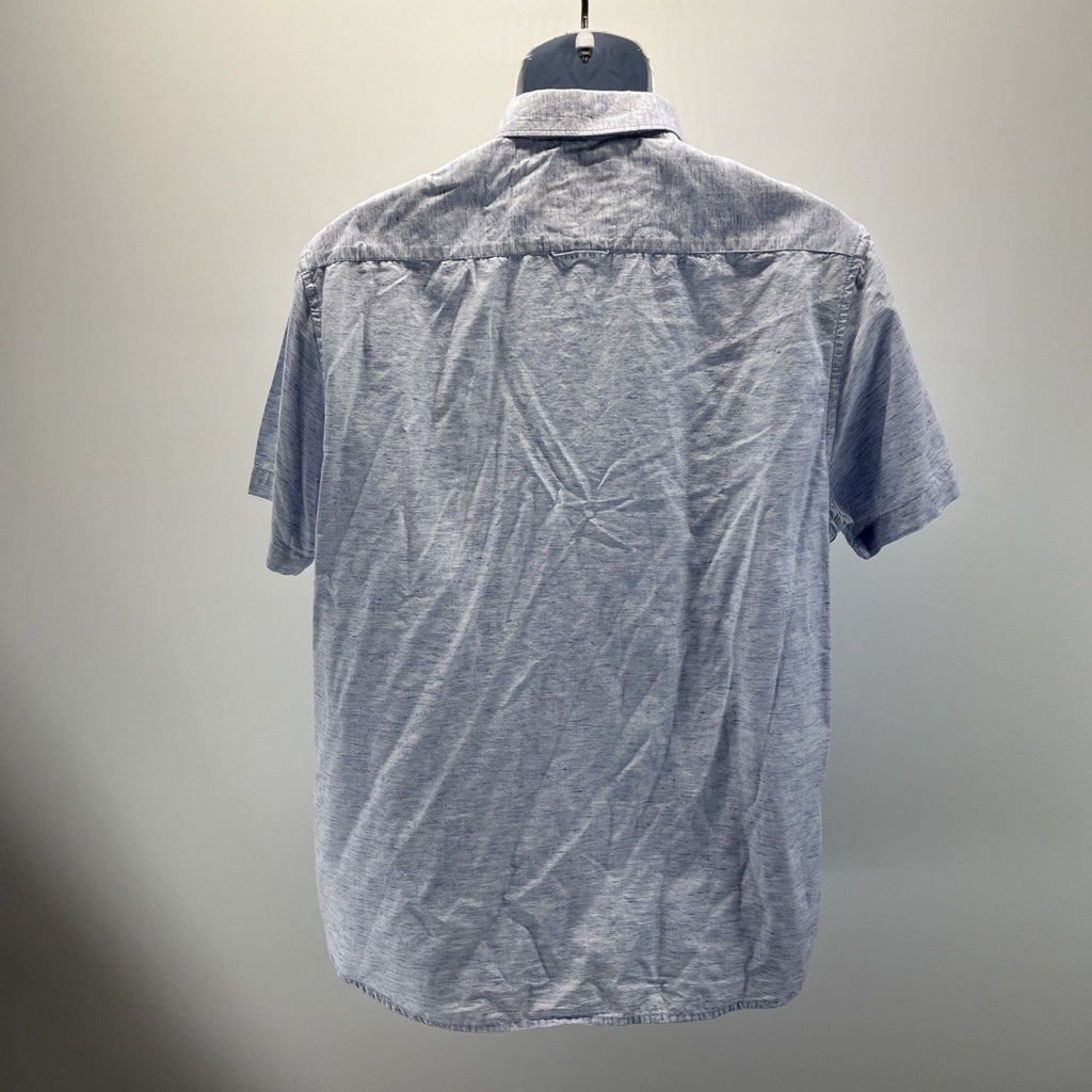 Denim And Flower Chambray Men Slim Fit Button Down Short Sleeve Cotton Shirt L