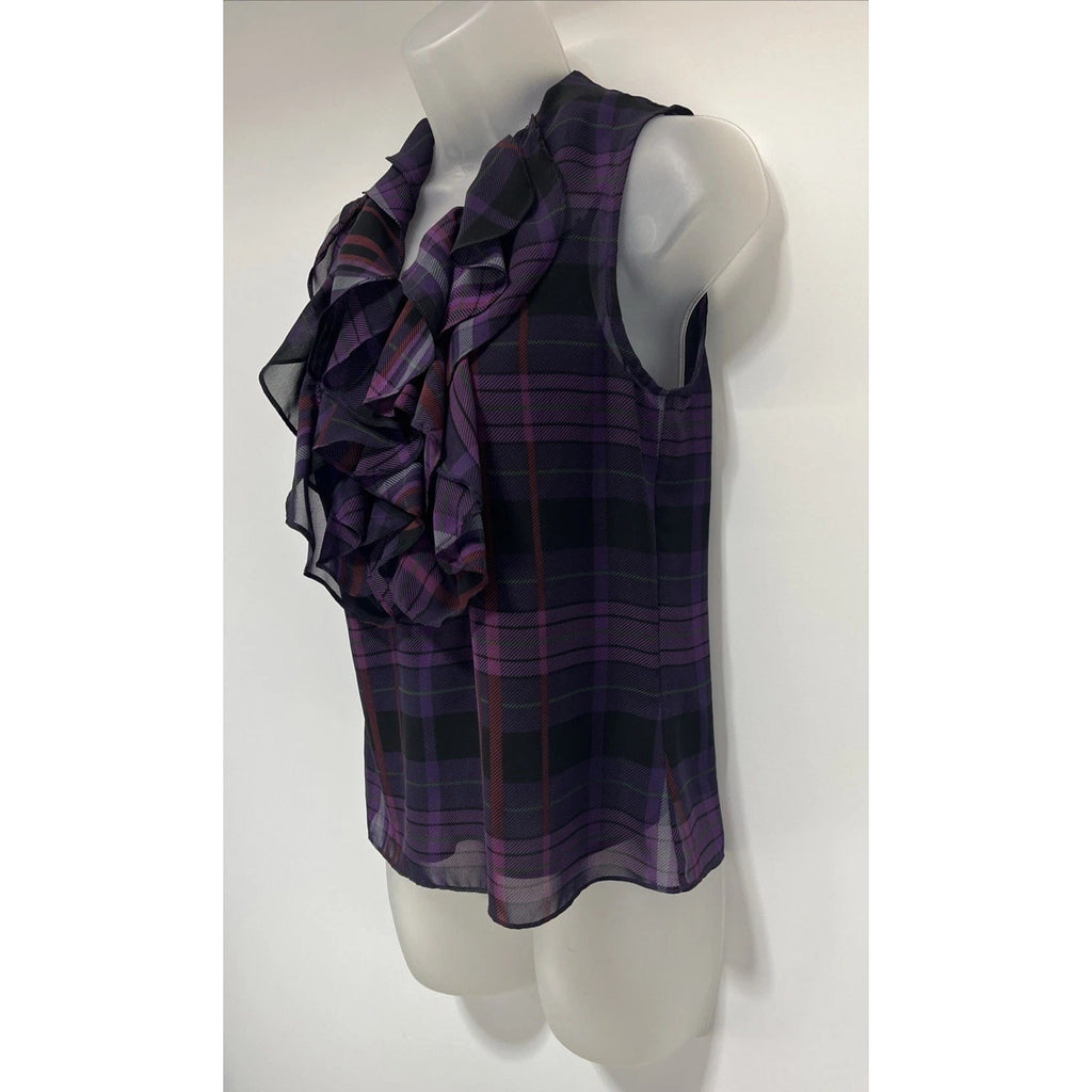 Ralph Lauren Top Womens 4 Petite Lined Ruffle Neck Shirt Cotton Sleeveless