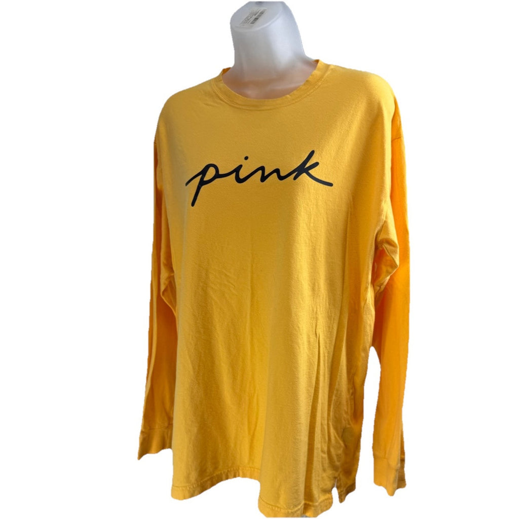 Pink Women's Long Sleeve Yellow Pull Over "PINK" Shirt Size Medium EUC