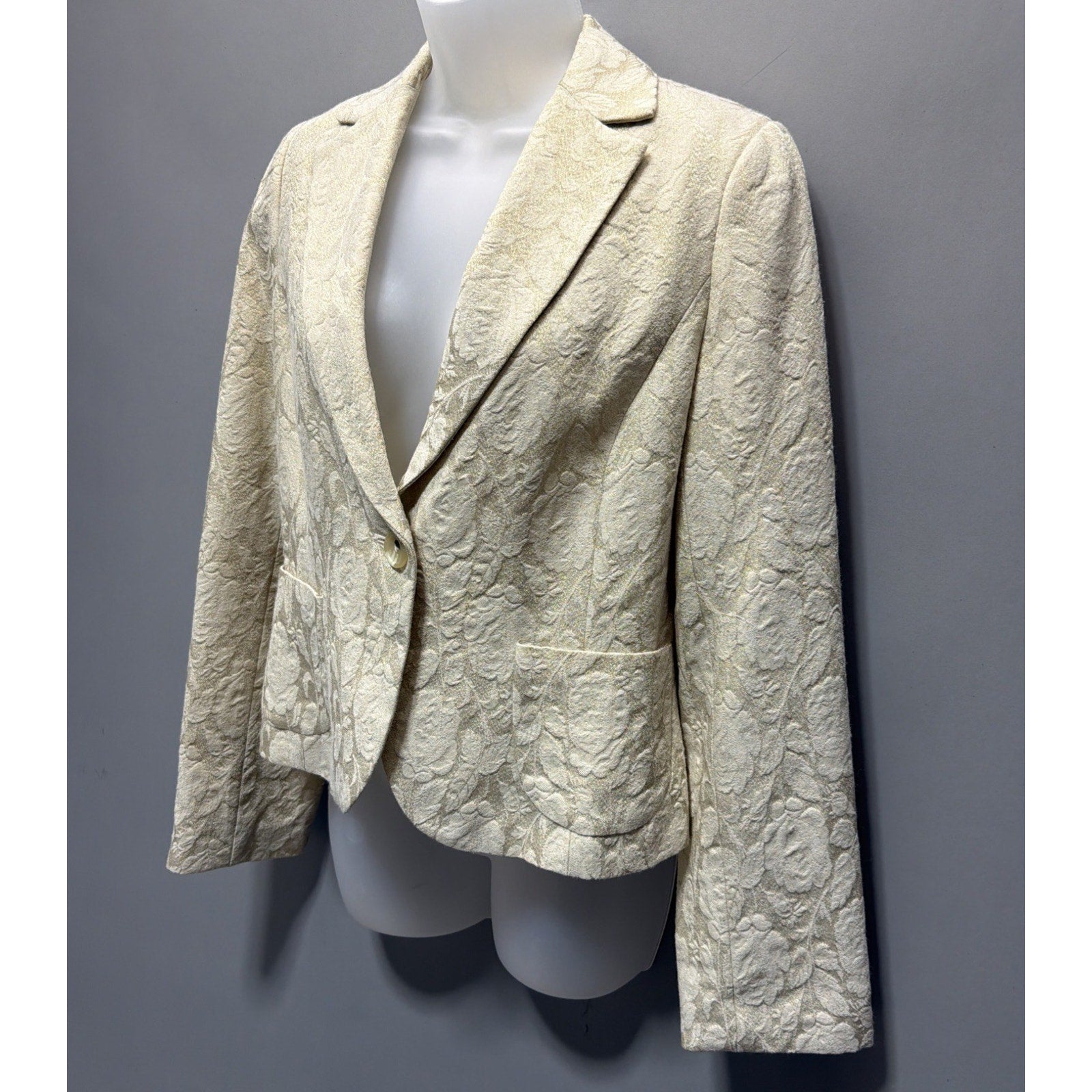 Banana Republic Blazer Jacket Womens 8 Beige Gold Metallic Floral Wool Blend
