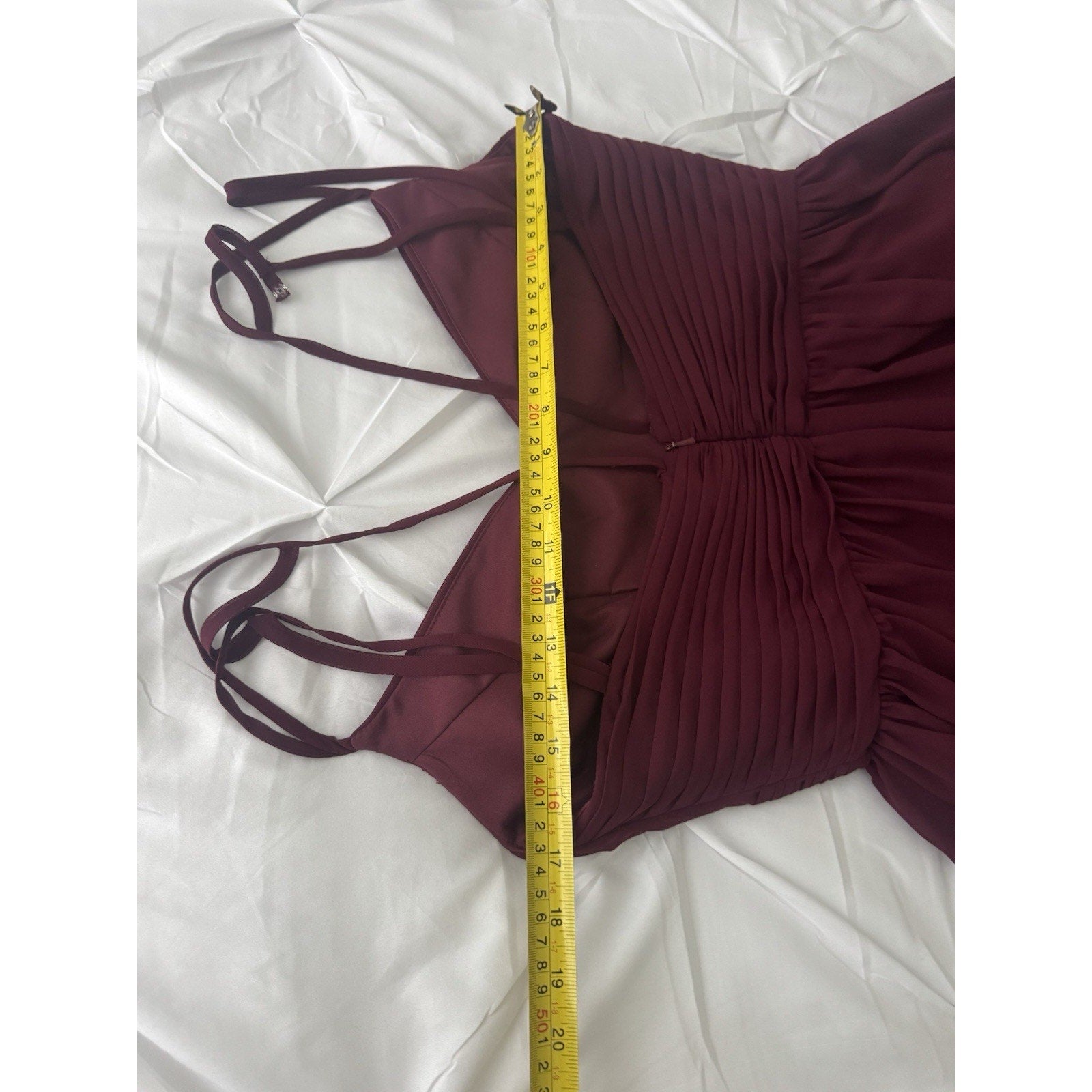 Sorella Vita Bridesmaid Dress Womens 14 Burgundy Chiffon Pleated V Neck Formal