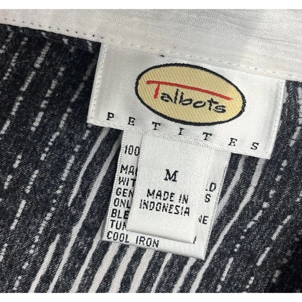 Talbots Shirt Womens Sz MP Black White Striped Long Sleeve Casual Button Up