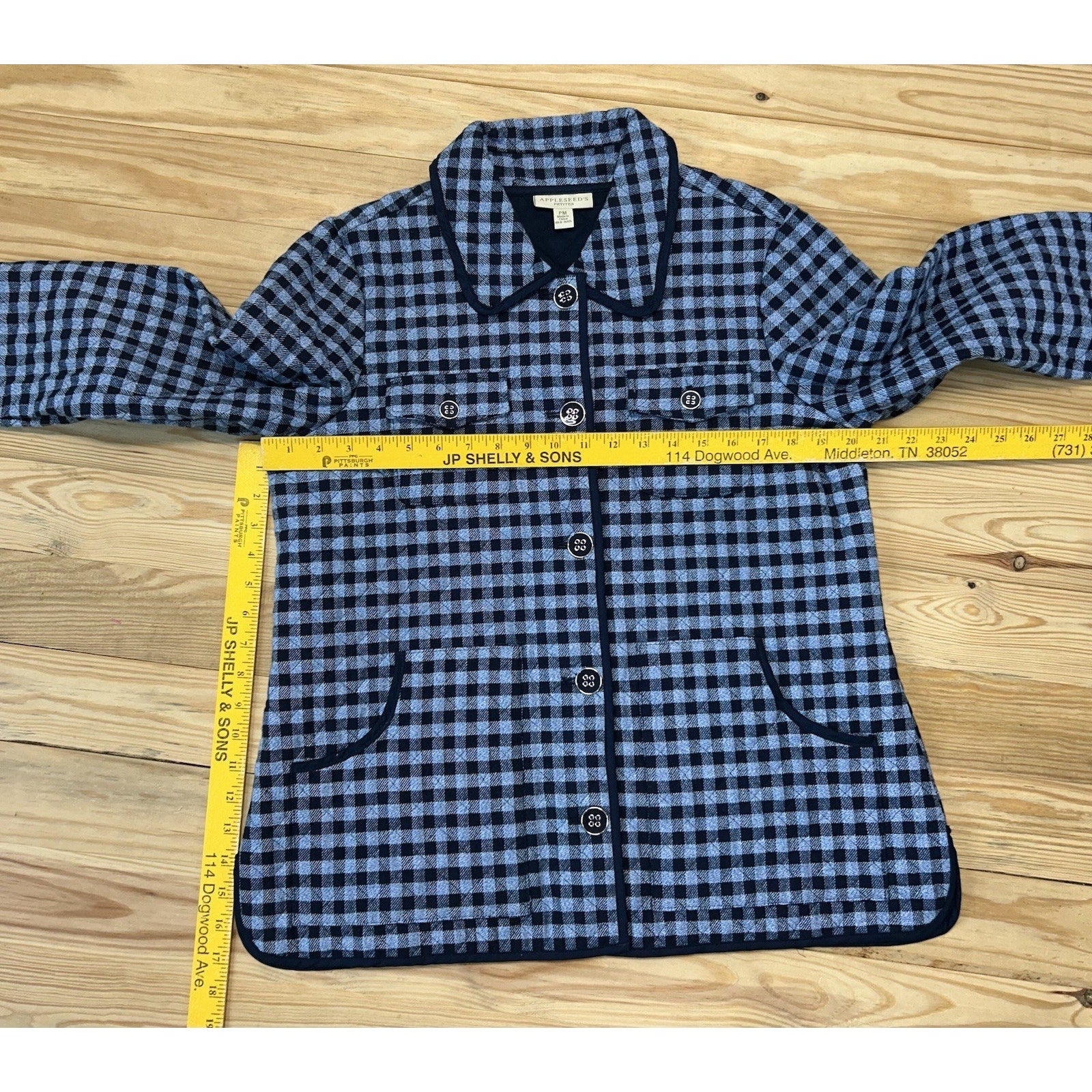 Appleseeds Women’s Petite PM Navy PLAID Quilted lined Jacket