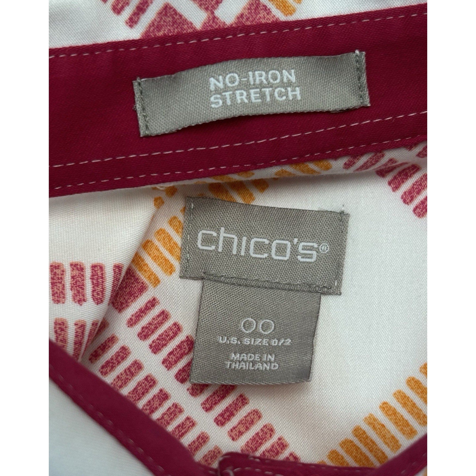 Chico's Summer White Wrinkle-free Cotton Blouse Pink Orange Sz00 US 0/2