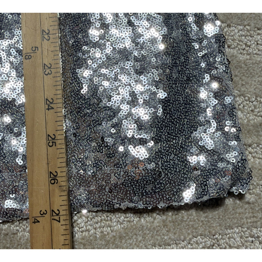 Crown & Ivy Silver Sequin Blouse 1X Lined Stretch Top Balloon Sleeve Sparkle NWT