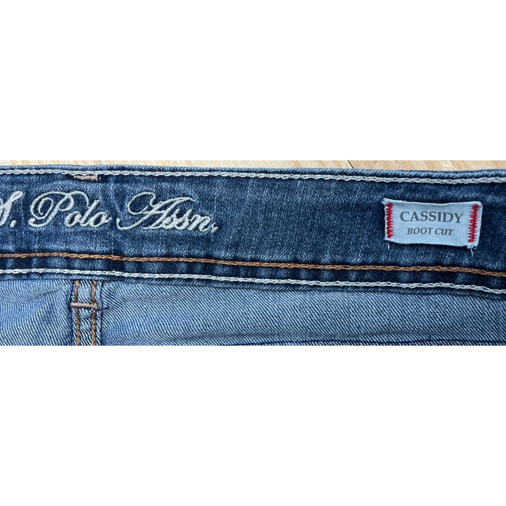 US Polo Assn. Cassidy Boot Cut 7/8 Medium Wash Jeans Flap Pocket Blanket Stitch