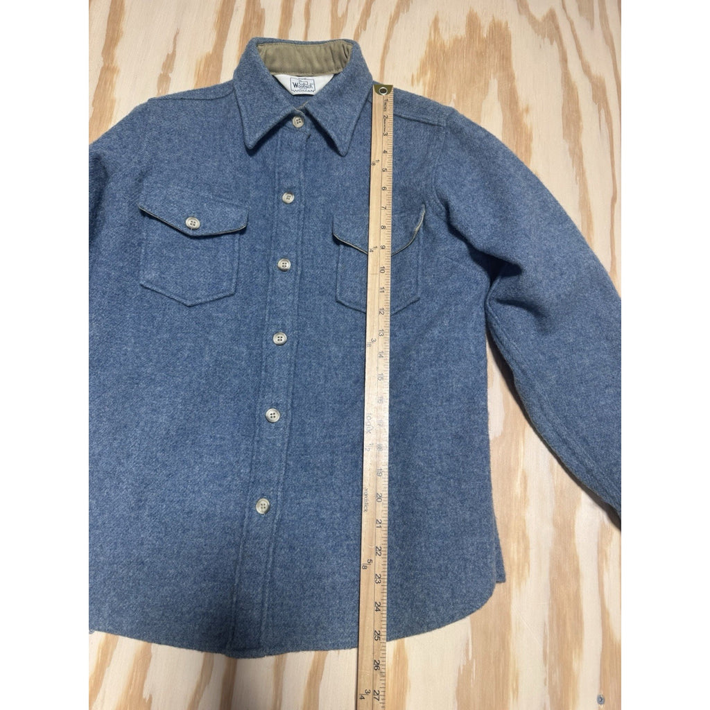 Vintage Woolrich Woman Blue Wool Shirt Jacket Womens Button Up Outdoor Coat XS