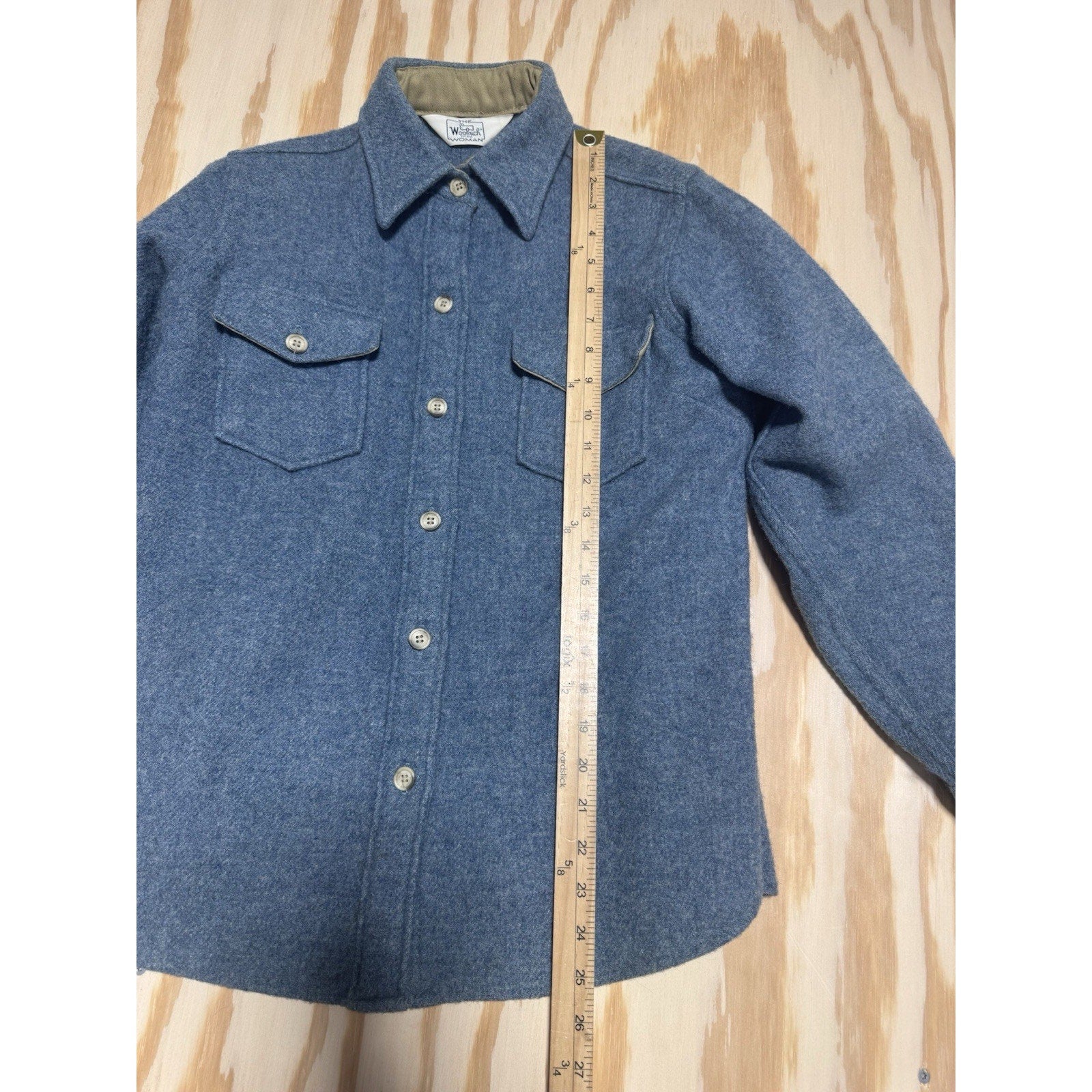 Vintage Woolrich Woman Blue Wool Shirt Jacket Womens Button Up Outdoor Coat XS