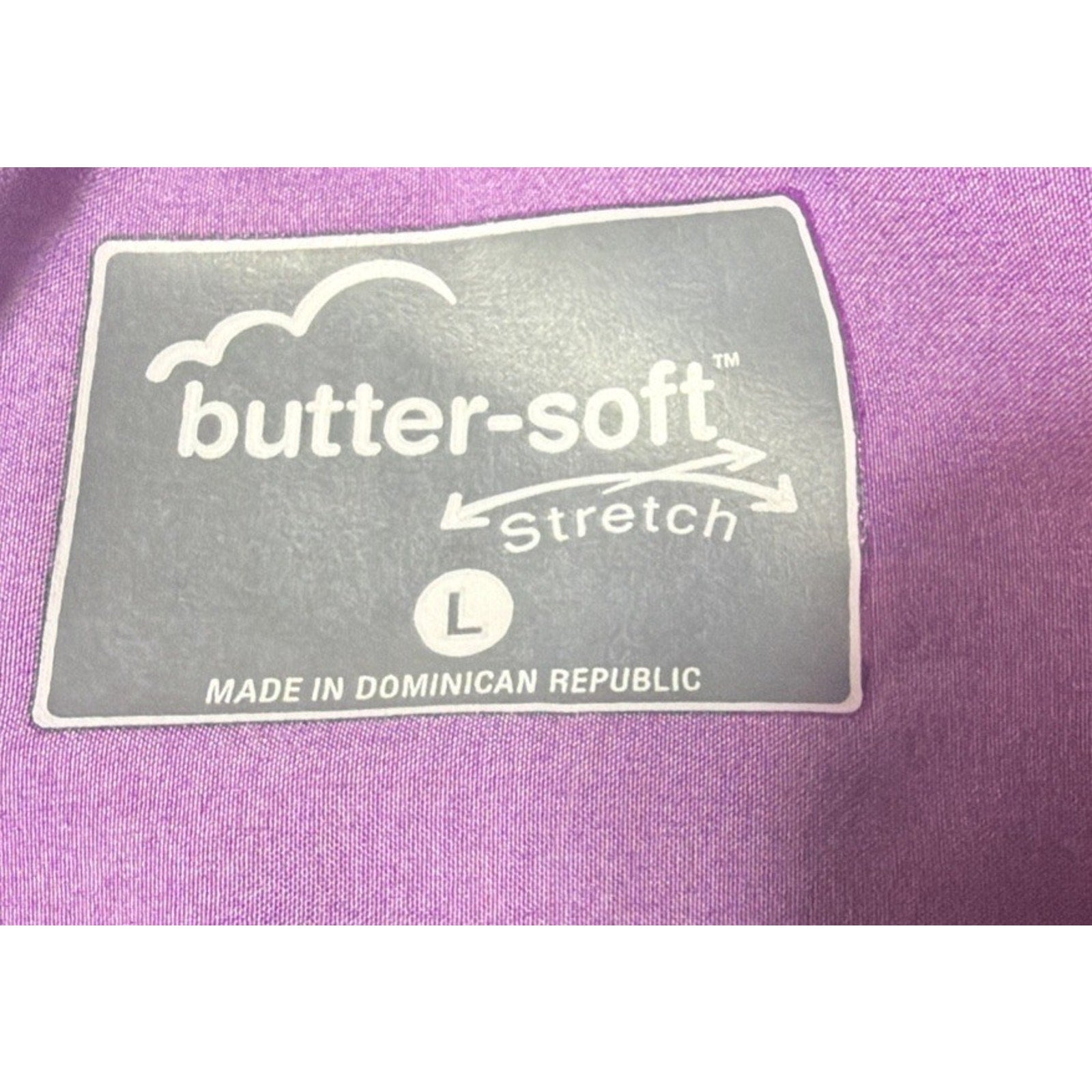 NEW ! BUTTER SOFT STRETCH MULTI COLOR PURPLE SCRUB TOP POCKETS SIZE L NWT