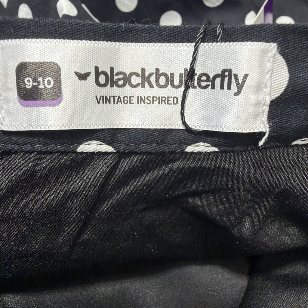 Black Butterfly Retro Black and White Polka Dot Swing Skirt Girls 9-10 NWT