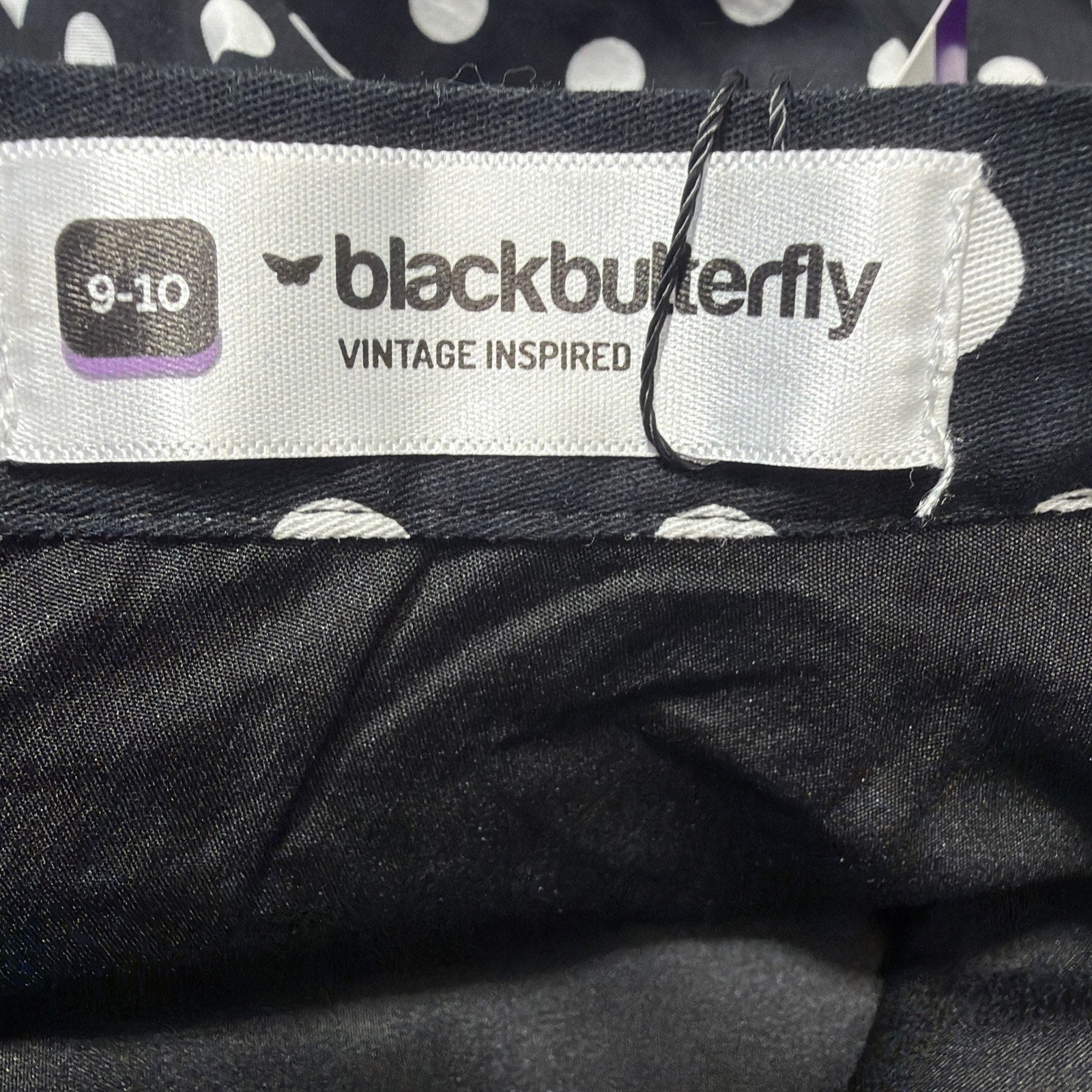 Black Butterfly Retro Black and White Polka Dot Swing Skirt Girls 9-10 NWT