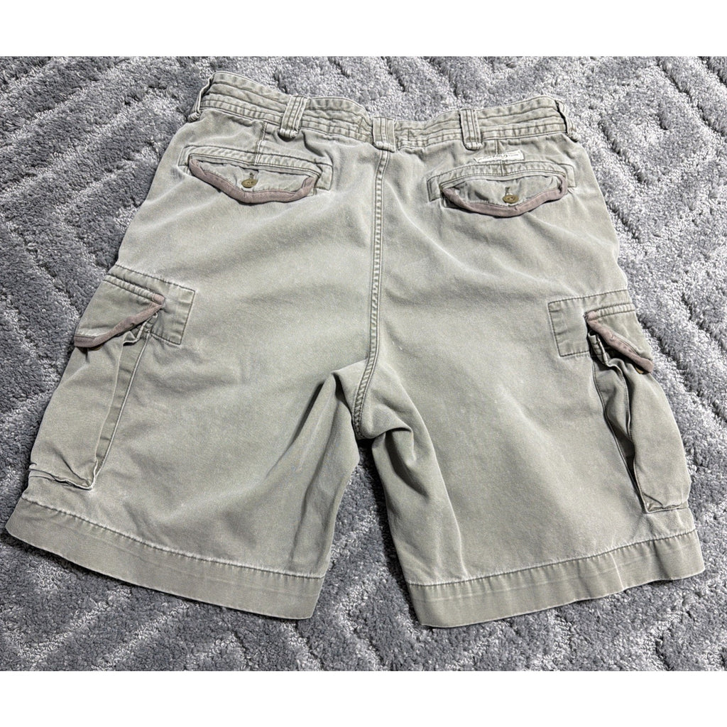 Vintage Polo Ralph Lauren Combat Cargo Shorts Mens 36 Green Cotton Casual Twill