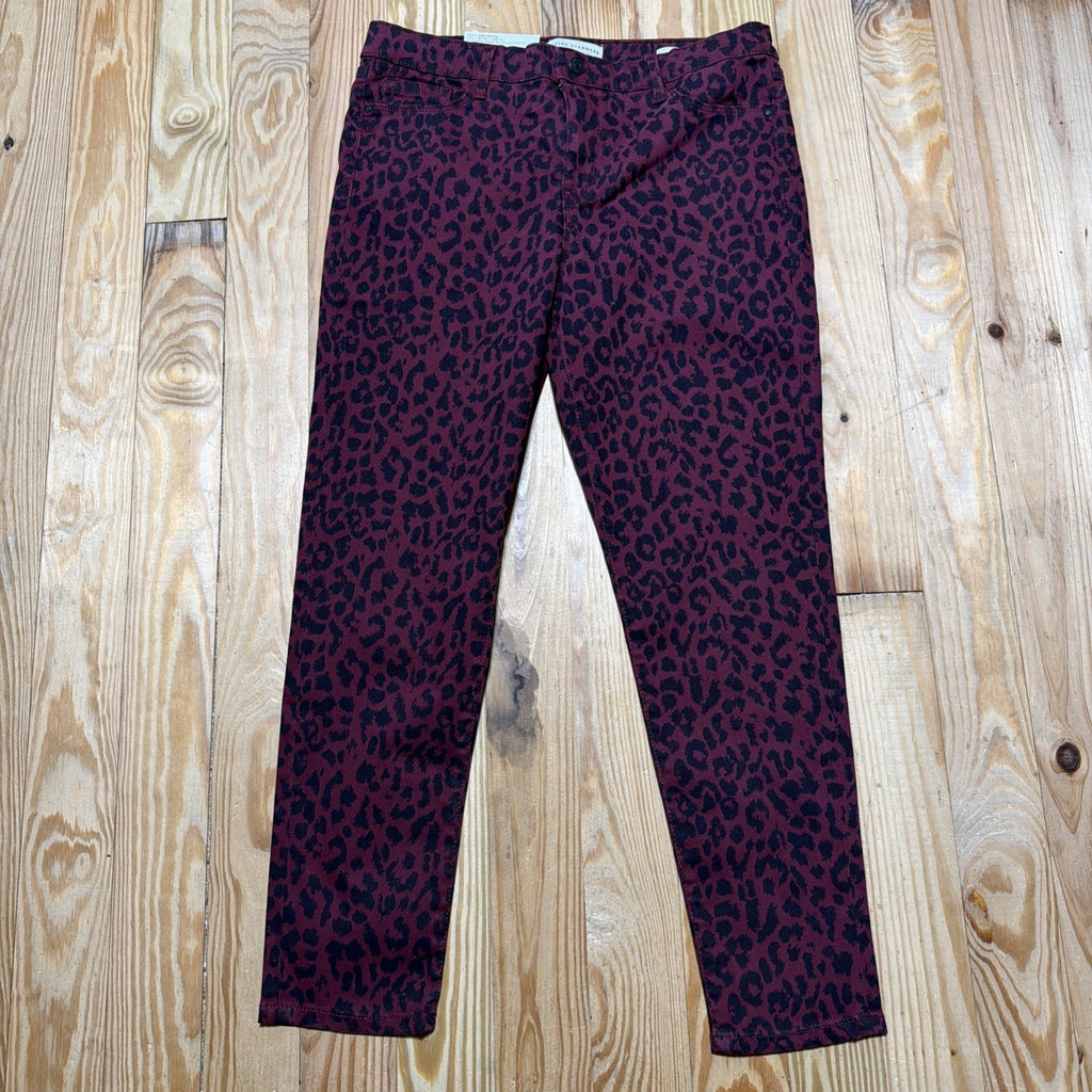 Social Standard By Sanctuary Women's 10 Ankle Skinny Burgundy Leopard Print Jean