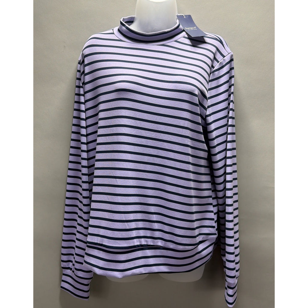 NWT Sampeel Women's High Neck Long Sleeve Tunic Top Size Large Striped Blue