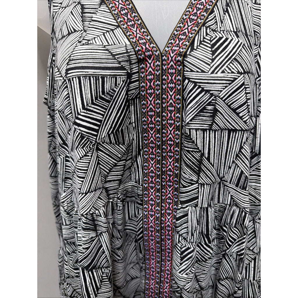 Cupio Cold Shoulder Bell Sleeve Embroidered Lagenlook Top Size Large